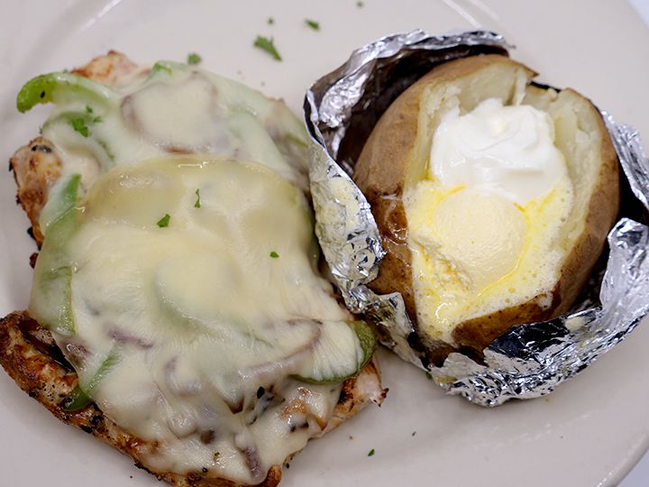 Smothered Chicken With Baked Potato