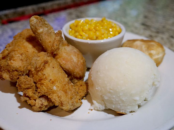 Three Piece Fried Chicken Dinner With Mashed Potatoes And Corn